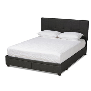 Baxton Studio Baxton Studio Queen Size Upholstered Platform Bed with Storage Drawers and Biscuit Tufted Headboard Dark Netti-Charcoal Grey-Queen