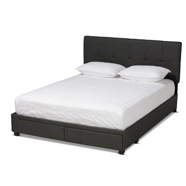 Baxton Studio Baxton Studio Queen Size Upholstered Platform Bed with Storage Drawers and Biscuit Tufted Headboard Dark Netti-Charcoal Grey-Queen
