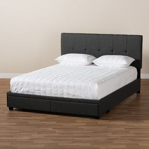 Baxton Studio Baxton Studio Queen Size Upholstered Platform Bed with Storage Drawers and Biscuit Tufted Headboard Dark Netti-Charcoal Grey-Queen