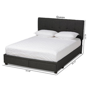 Baxton Studio Baxton Studio Queen Size Upholstered Platform Bed with Storage Drawers and Biscuit Tufted Headboard Dark Netti-Charcoal Grey-Queen