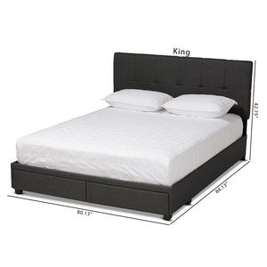 Baxton Studio Baxton Studio Queen Size Upholstered Platform Bed with Storage Drawers and Biscuit Tufted Headboard Dark Netti-Charcoal Grey-Queen