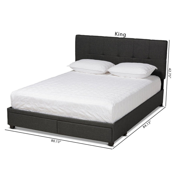 Baxton Studio Baxton Studio Queen Size Upholstered Platform Bed with Storage Drawers and Biscuit Tufted Headboard Dark Netti-Charcoal Grey-Queen