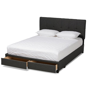 Baxton Studio Baxton Studio Queen Size Upholstered Platform Bed with Storage Drawers and Biscuit Tufted Headboard Dark Netti-Charcoal Grey-Queen