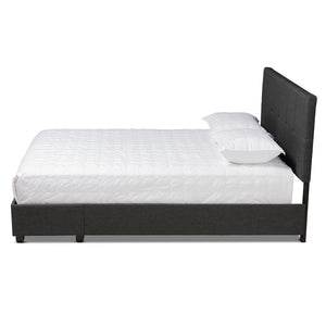 Baxton Studio Baxton Studio Queen Size Upholstered Platform Bed with Storage Drawers and Biscuit Tufted Headboard Dark Netti-Charcoal Grey-Queen
