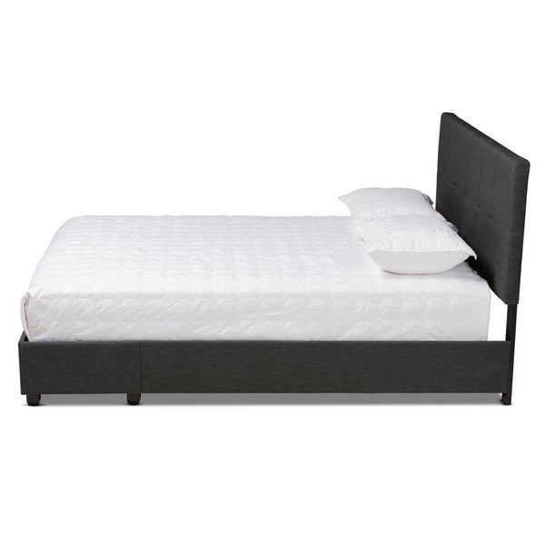 Baxton Studio Baxton Studio Queen Size Upholstered Platform Bed with Storage Drawers and Biscuit Tufted Headboard Dark Netti-Charcoal Grey-Queen