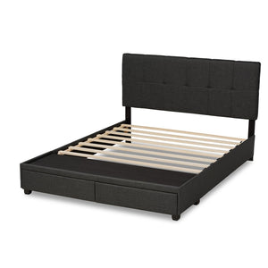 Baxton Studio Baxton Studio Queen Size Upholstered Platform Bed with Storage Drawers and Biscuit Tufted Headboard Dark Netti-Charcoal Grey-Queen