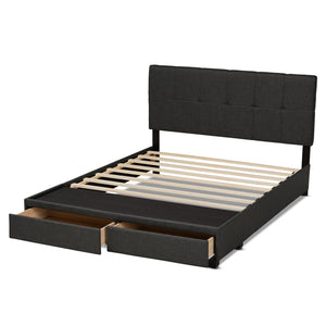 Baxton Studio Baxton Studio Queen Size Upholstered Platform Bed with Storage Drawers and Biscuit Tufted Headboard Dark Netti-Charcoal Grey-Queen