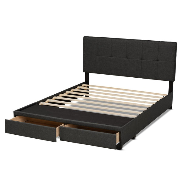Baxton Studio Baxton Studio Queen Size Upholstered Platform Bed with Storage Drawers and Biscuit Tufted Headboard Dark Netti-Charcoal Grey-Queen