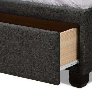 Baxton Studio Baxton Studio Queen Size Upholstered Platform Bed with Storage Drawers and Biscuit Tufted Headboard Dark Netti-Charcoal Grey-Queen
