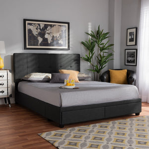 Baxton Studio Baxton Studio Queen Size Upholstered Platform Bed with Storage Drawers and Biscuit Tufted Headboard Dark Netti-Charcoal Grey-Queen