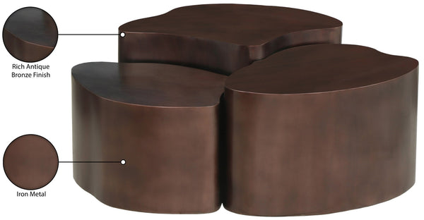 Meridian Furniture Banyan Sculptural Iron Coffee Table with Organic Petal Base for Glam Eclectic Living Rooms Brown 99050Brown-CT
