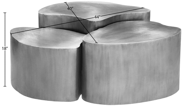 Meridian Furniture Banyan Sculptural Iron Coffee Table with Organic Petal Base for Glam Eclectic Living Rooms Silver 99050Silver-CT