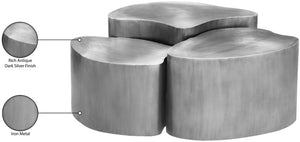 Meridian Furniture Banyan Sculptural Iron Coffee Table with Organic Petal Base for Glam Eclectic Living Rooms Silver 99050Silver-CT