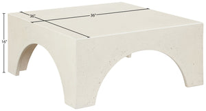 Meridian Furniture Renza Sculptural Concrete Coffee Table Art Deco Arch Design for Indoor Outdoor Patio Use Cream 99051Cream-CT