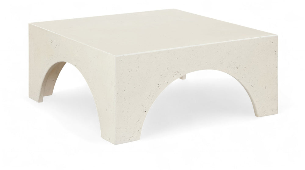 Meridian Furniture Renza Sculptural Concrete Coffee Table Art Deco Arch Design for Indoor Outdoor Patio Use Cream 99051Cream-CT