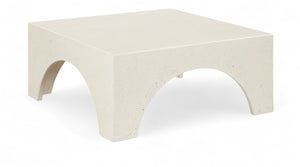 Meridian Furniture Renza Sculptural Concrete Coffee Table Art Deco Arch Design for Indoor Outdoor Patio Use Cream 99051Cream-CT