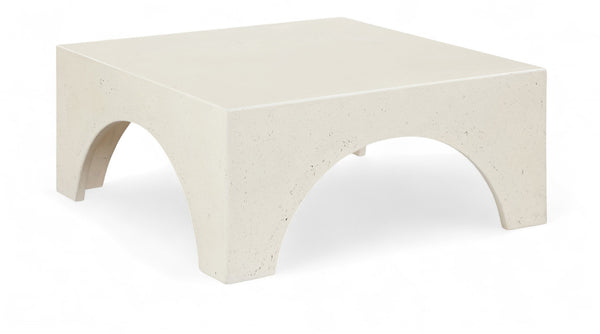 Meridian Furniture Renza Sculptural Concrete Coffee Table Art Deco Arch Design for Indoor Outdoor Patio Use Cream 99051Cream-CT
