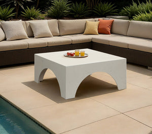 Meridian Furniture Renza Sculptural Concrete Coffee Table Art Deco Arch Design for Indoor Outdoor Patio Use Cream 99051Cream-CT