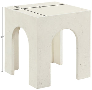 Meridian Furniture Renza Sculptural Arch Fiber Reinforced Concrete End Table Art Deco Indoor Outdoor Accent Piece Cream 99051Cream-ET