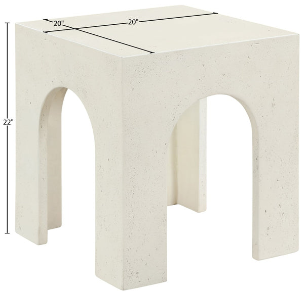 Meridian Furniture Renza Sculptural Arch Fiber Reinforced Concrete End Table Art Deco Indoor Outdoor Accent Piece Cream 99051Cream-ET