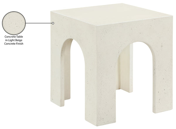 Meridian Furniture Renza Sculptural Arch Fiber Reinforced Concrete End Table Art Deco Indoor Outdoor Accent Piece Cream 99051Cream-ET