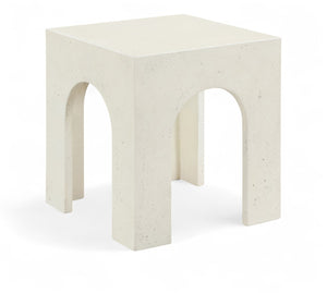 Meridian Furniture Renza Sculptural Arch Fiber Reinforced Concrete End Table Art Deco Indoor Outdoor Accent Piece Cream 99051Cream-ET