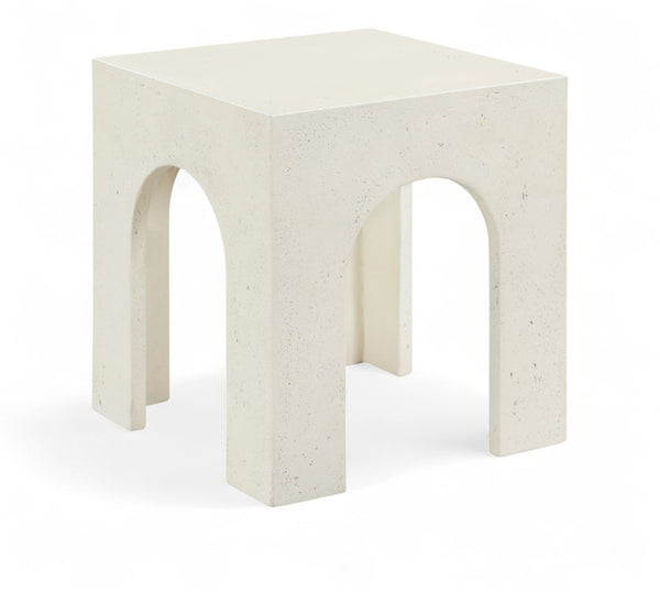 Meridian Furniture Renza Sculptural Arch Fiber Reinforced Concrete End Table Art Deco Indoor Outdoor Accent Piece Cream 99051Cream-ET