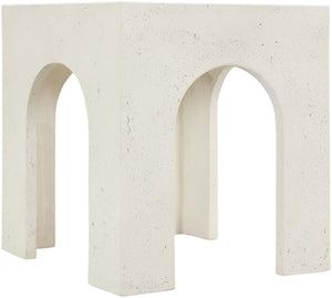 Meridian Furniture Renza Sculptural Arch Fiber Reinforced Concrete End Table Art Deco Indoor Outdoor Accent Piece Cream 99051Cream-ET
