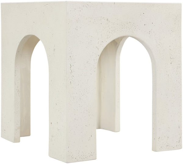 Meridian Furniture Renza Sculptural Arch Fiber Reinforced Concrete End Table Art Deco Indoor Outdoor Accent Piece Cream 99051Cream-ET