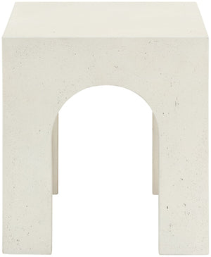 Meridian Furniture Renza Sculptural Arch Fiber Reinforced Concrete End Table Art Deco Indoor Outdoor Accent Piece Cream 99051Cream-ET