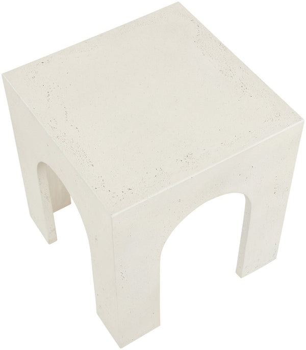 Meridian Furniture Renza Sculptural Arch Fiber Reinforced Concrete End Table Art Deco Indoor Outdoor Accent Piece Cream 99051Cream-ET