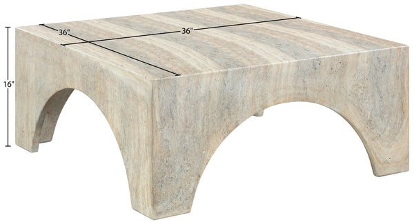 Meridian Furniture Renza Sculptural Concrete Coffee Table Art Deco Arch Design for Indoor Outdoor Patio Use Natural 99051Travertine-CT