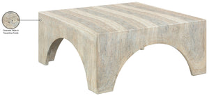 Meridian Furniture Renza Sculptural Concrete Coffee Table Art Deco Arch Design for Indoor Outdoor Patio Use Natural 99051Travertine-CT