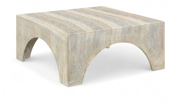 Meridian Furniture Renza Sculptural Concrete Coffee Table Art Deco Arch Design for Indoor Outdoor Patio Use Natural 99051Travertine-CT