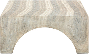 Meridian Furniture Renza Sculptural Concrete Coffee Table Art Deco Arch Design for Indoor Outdoor Patio Use Natural 99051Travertine-CT