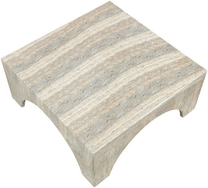 Meridian Furniture Renza Sculptural Concrete Coffee Table Art Deco Arch Design for Indoor Outdoor Patio Use Natural 99051Travertine-CT