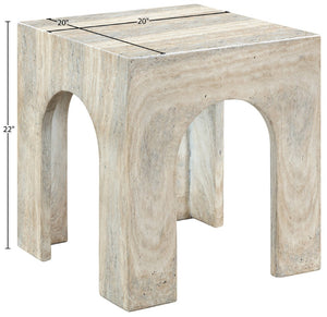 Meridian Furniture Renza Sculptural Arch Fiber Reinforced Concrete End Table Art Deco Indoor Outdoor Accent Piece Natural 99051Travertine-ET