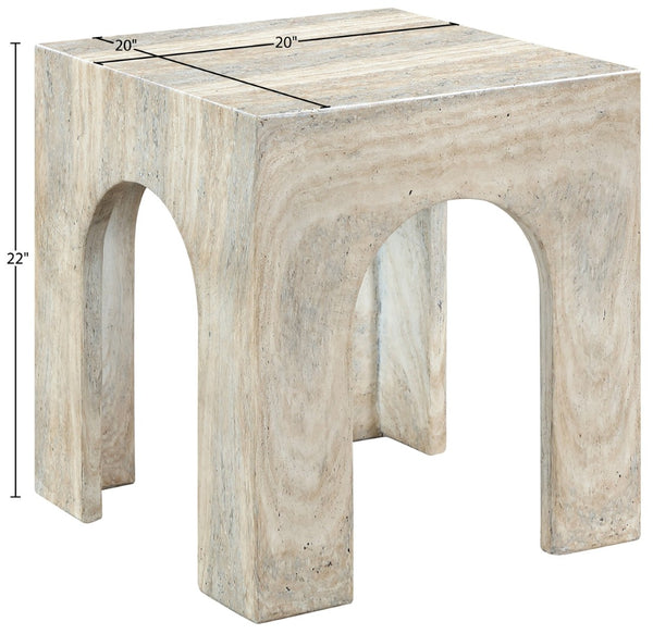 Meridian Furniture Renza Sculptural Arch Fiber Reinforced Concrete End Table Art Deco Indoor Outdoor Accent Piece Natural 99051Travertine-ET