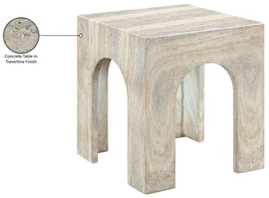 Meridian Furniture Renza Sculptural Arch Fiber Reinforced Concrete End Table Art Deco Indoor Outdoor Accent Piece Natural 99051Travertine-ET