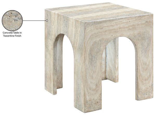 Meridian Furniture Renza Sculptural Arch Fiber Reinforced Concrete End Table Art Deco Indoor Outdoor Accent Piece Natural 99051Travertine-ET