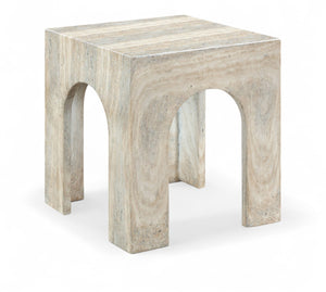 Meridian Furniture Renza Sculptural Arch Fiber Reinforced Concrete End Table Art Deco Indoor Outdoor Accent Piece Natural 99051Travertine-ET