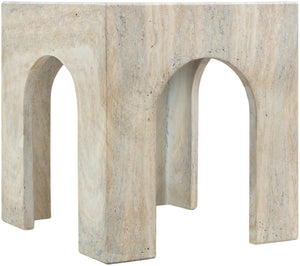 Meridian Furniture Renza Sculptural Arch Fiber Reinforced Concrete End Table Art Deco Indoor Outdoor Accent Piece Natural 99051Travertine-ET