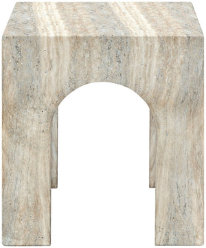 Meridian Furniture Renza Sculptural Arch Fiber Reinforced Concrete End Table Art Deco Indoor Outdoor Accent Piece Natural 99051Travertine-ET