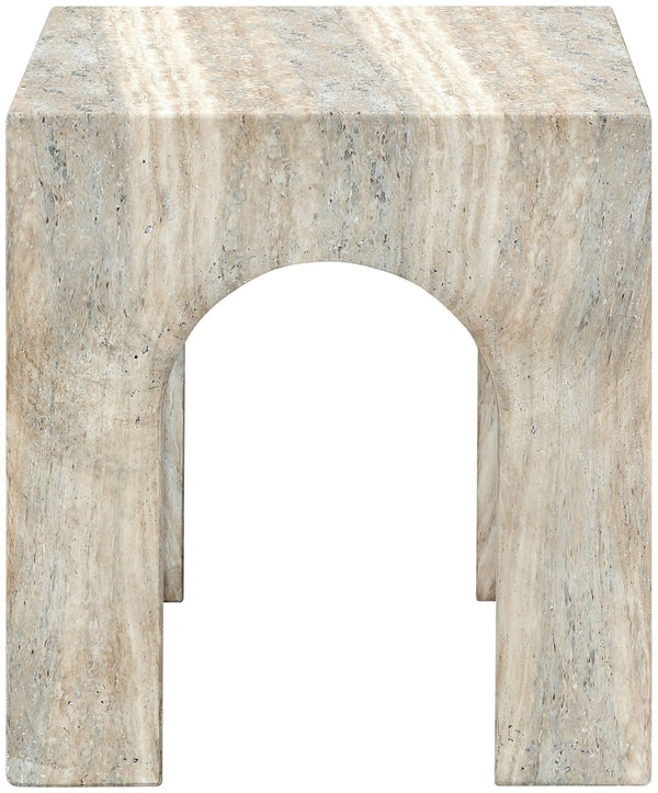 Meridian Furniture Renza Sculptural Arch Fiber Reinforced Concrete End Table Art Deco Indoor Outdoor Accent Piece Natural 99051Travertine-ET