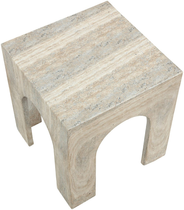 Meridian Furniture Renza Sculptural Arch Fiber Reinforced Concrete End Table Art Deco Indoor Outdoor Accent Piece Natural 99051Travertine-ET