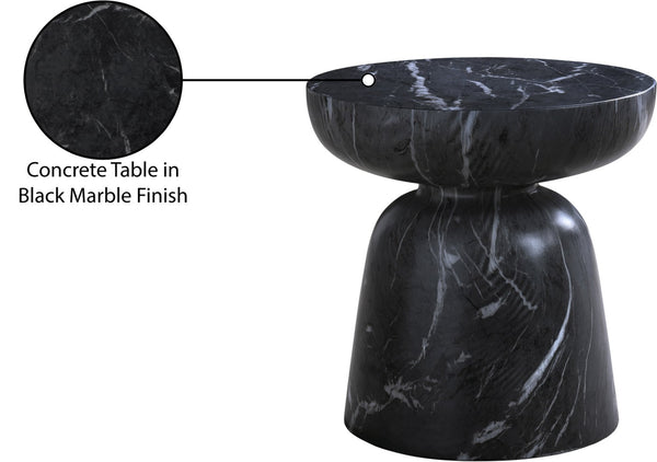 Meridian Furniture Avellino Art Deco Sculptural Concrete End Table with Marble Effect Finish Indoor Outdoor Use Black 99052Black-ET