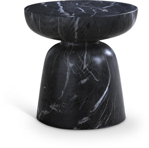 Meridian Furniture Avellino Art Deco Sculptural Concrete End Table with Marble Effect Finish Indoor Outdoor Use Black 99052Black-ET