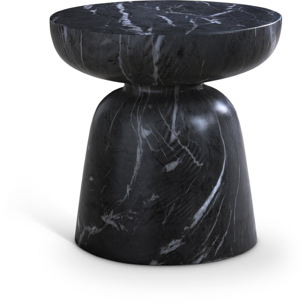 Meridian Furniture Avellino Art Deco Sculptural Concrete End Table with Marble Effect Finish Indoor Outdoor Use Black 99052Black-ET