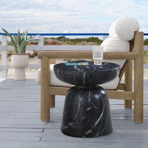 Meridian Furniture Avellino Art Deco Sculptural Concrete End Table with Marble Effect Finish Indoor Outdoor Use Black 99052Black-ET