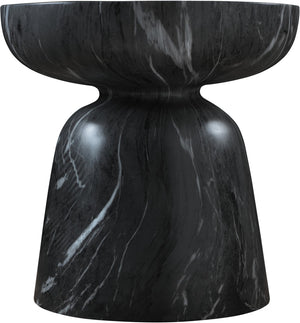 Meridian Furniture Avellino Art Deco Sculptural Concrete End Table with Marble Effect Finish Indoor Outdoor Use Black 99052Black-ET